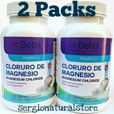 2 Packs MAGNESIUM CHLORIDE 180 Caps 1000 mg Support Bones Nervous System Support