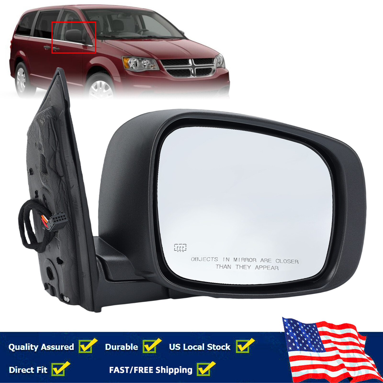 Текстурированное Черное Правое боковое зеркало в сборе для Dodge Grand Caravan Town & Country