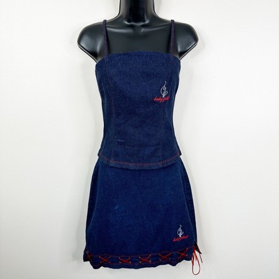 Vintage Baby Phat Skirt Top Set Size Small Denim on Denim Y2K 90s 2000s Mini