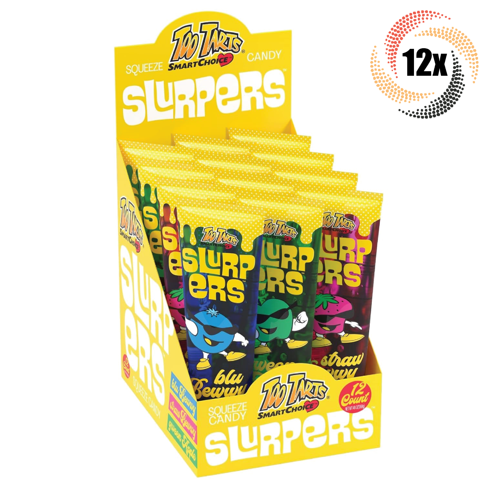 No.1332 TG CANDY 100g 2個 Full Box 12x Tubes Too Tarts Assorted Sour Fruit Slurpers