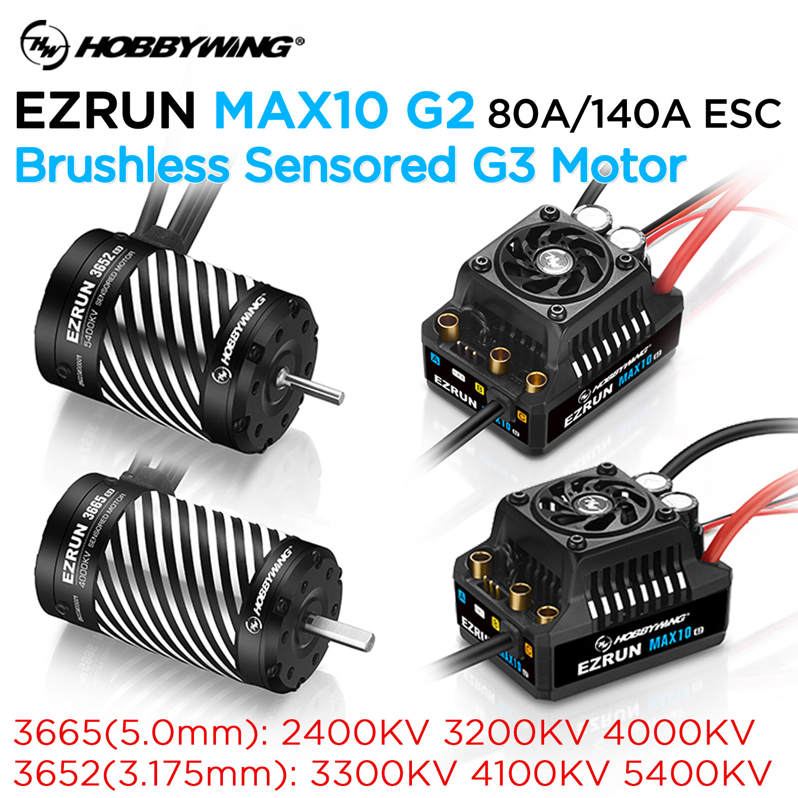 HobbyWing 3652 Brushless Motor and 80A 140A MAX10 G2 ESC Combo for