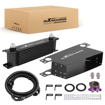 Universal 10 Row Oil Cooler Kit Transmission Engine 10AN Aluminum Thermostatic