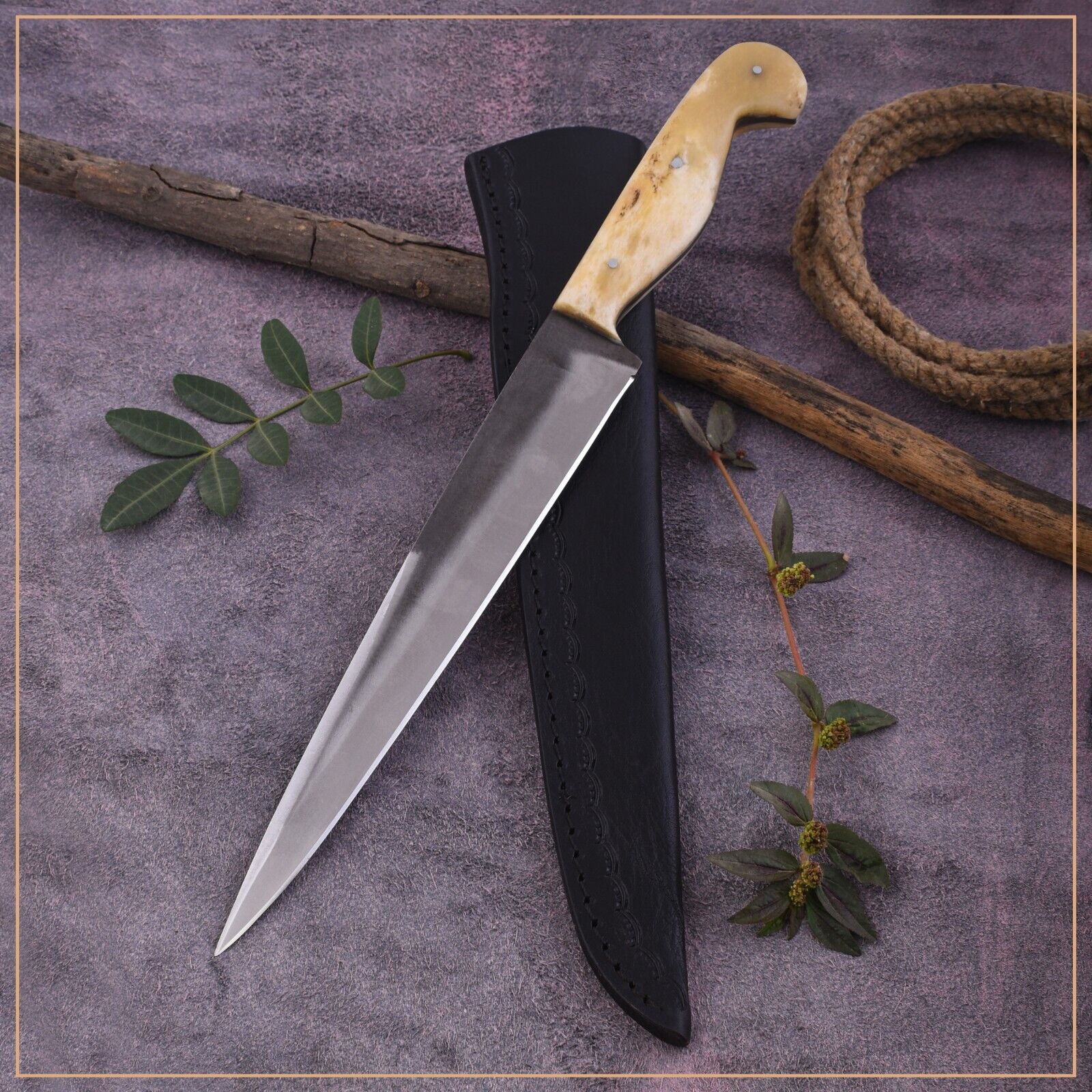 14" Real Bone Fixed Blade Bowie Hunter EDC Knife