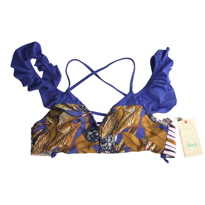 New NWT MAAJI Swimsuit Bikini Top. Blue Purple Orange Gold. Reversible Sz M