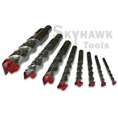 8 pc Jumbo Masonry Drill Bit Set 3/16'' to 1'' Carbide Tip- Concrete, Brick,& Tile