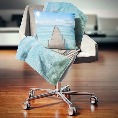 Designart 'Pier Infinite to the Sea' Seascape Throw Blanket Blue 71 in. x 59 in.