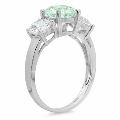 Pre-owned Pucci 3.25 Ct Round 3 Stone Blue Moissanite Promise Bridal Wedding Ring 14k White Gold