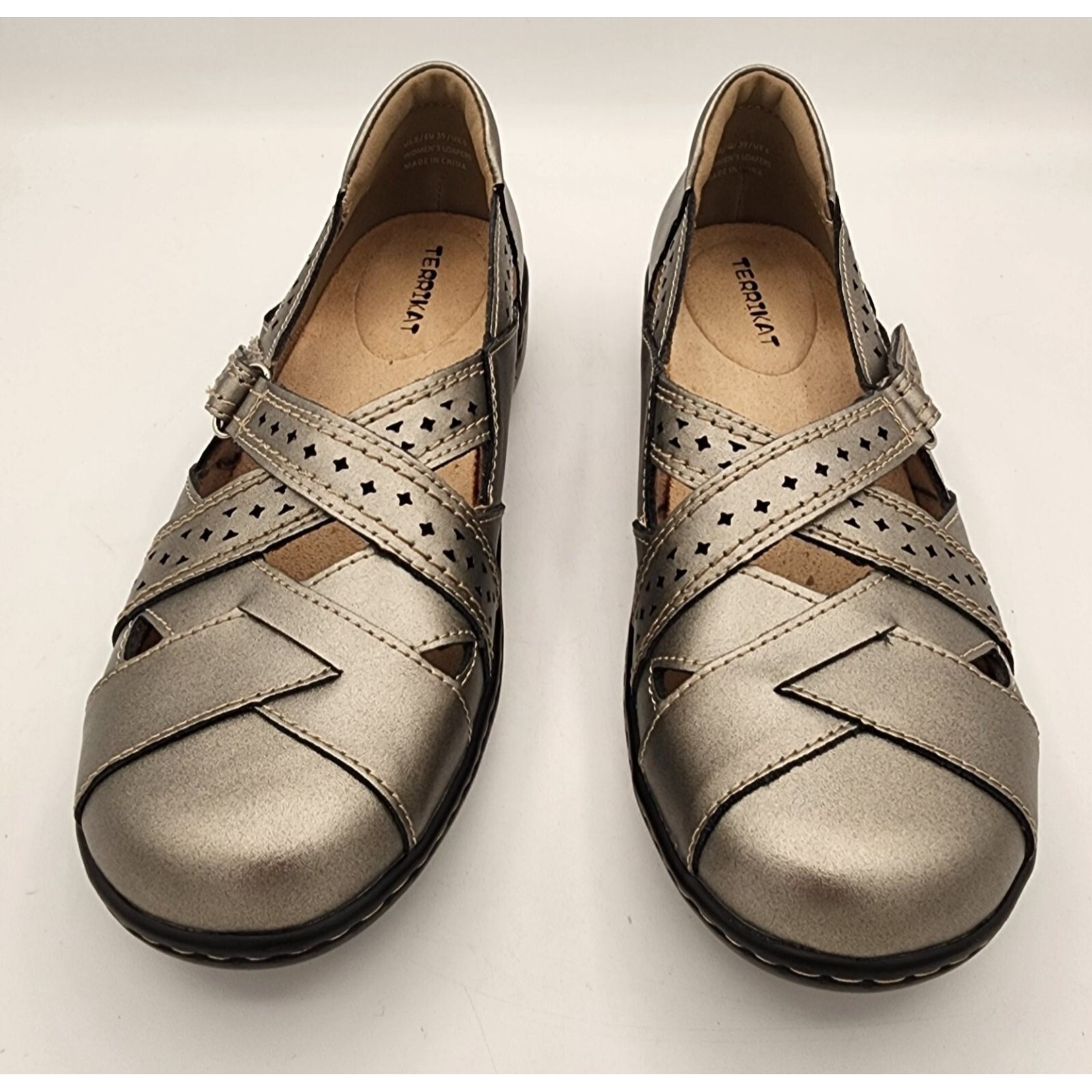 Terrikat Women's Metallic Silver Leather Mary Jane Shoes Loafers Comfort Slip On Terrikat Women's Metallic Silver Leather Mary Jane Shoes Loafers Comfort Slip On