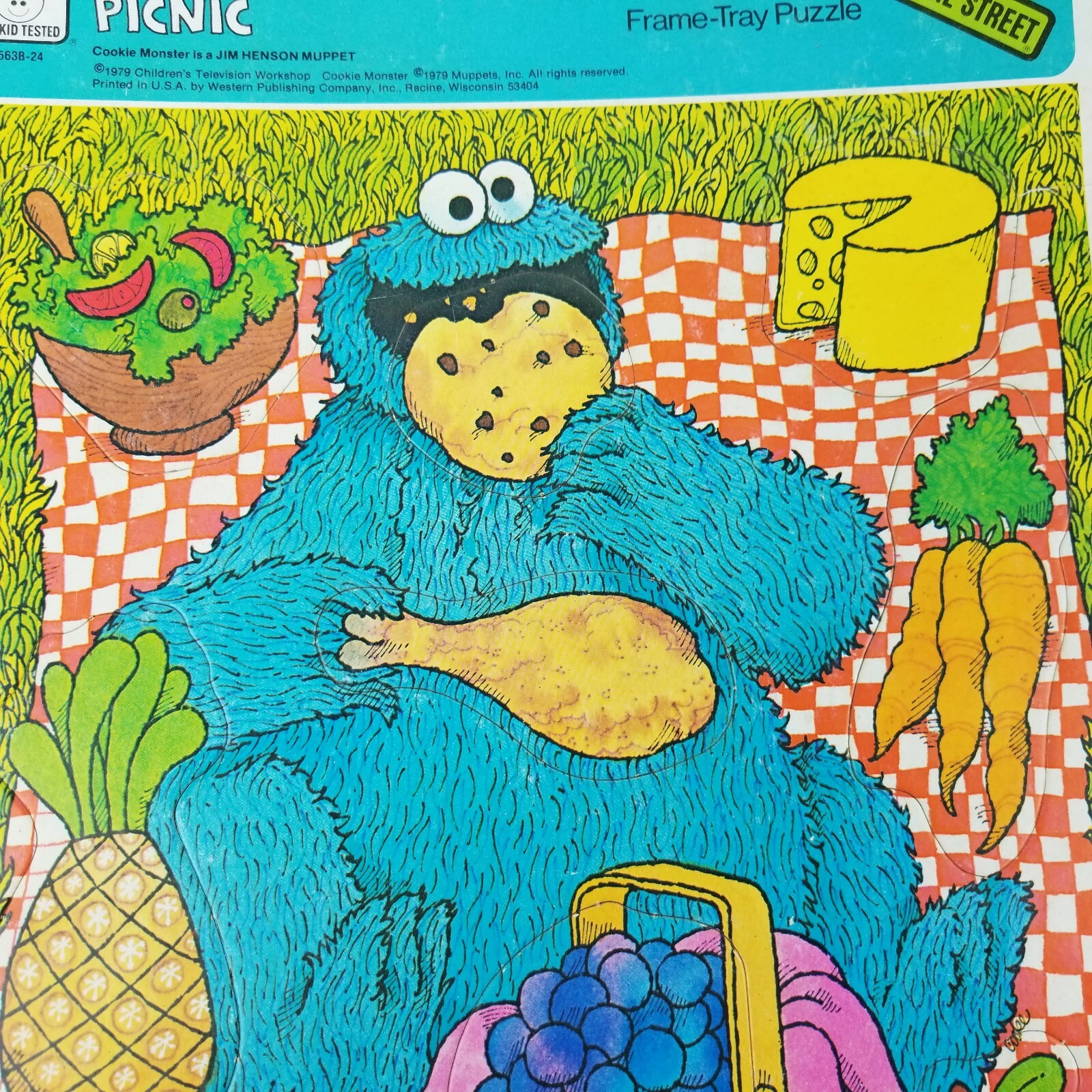 1979 Whitman Muppets Sesame Street Cookie Monsters Picnic Frame Tray Puzzle VTG
