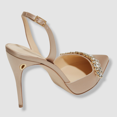 JENNIFER CHAMANDI $1050 JENNIFER CHAMANDI WOMENS BEIGE VITTORIO SATIN SANDAL SHOES SIZE EU 38/US 8