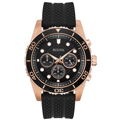 Bulova Men's Quartz Chronograph Rose Gold Case Black Band 44mm...