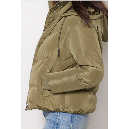 Pre-owned Jakke Evereve Poppy Recyled Puffer Hooded Coat Jacket In Olive Green // Xs