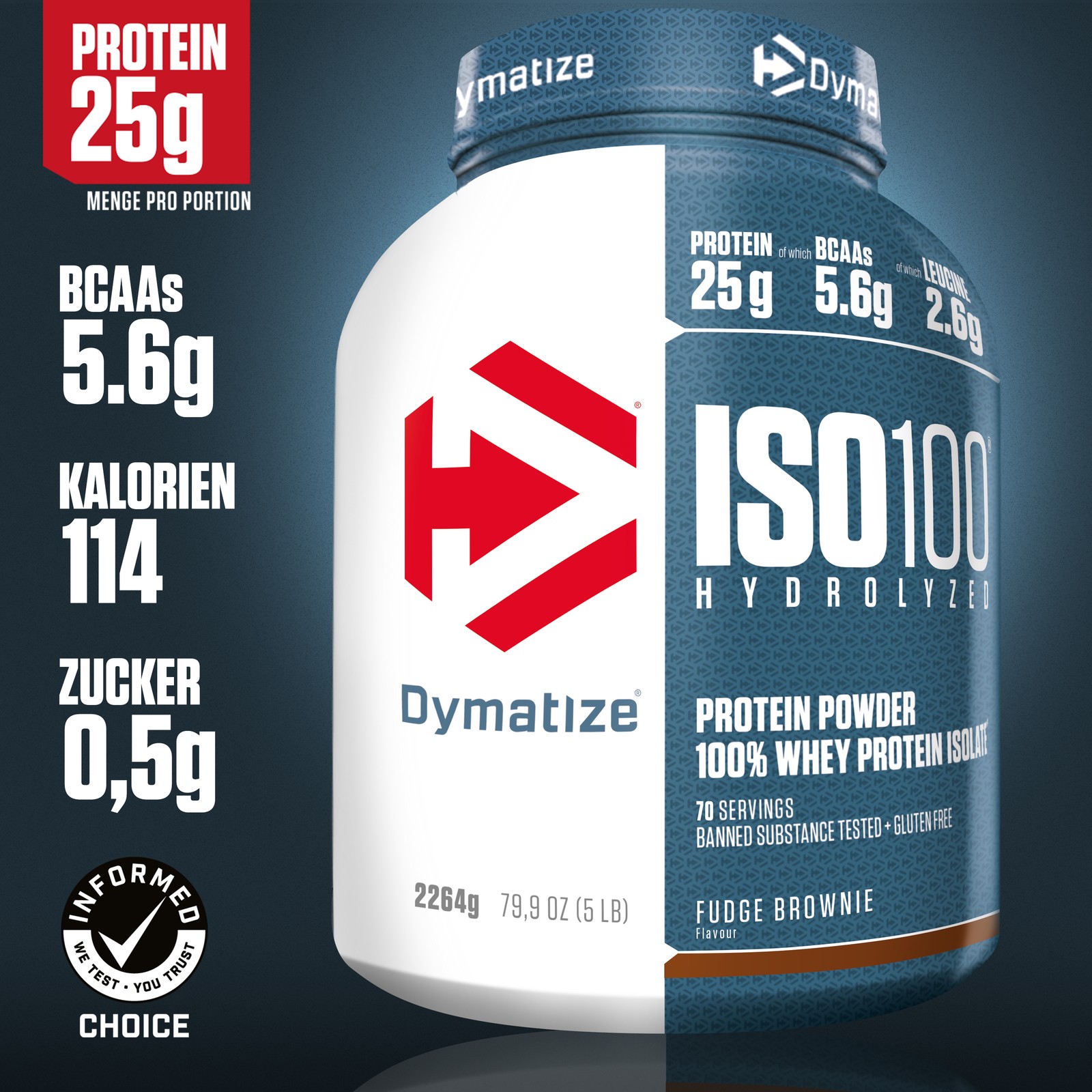 DYMATIZE Whey Protein Pulver Shake Hydrolysat Eiweiß ISO 100 Fudge Brownie 2264g - Bild 2 von 7