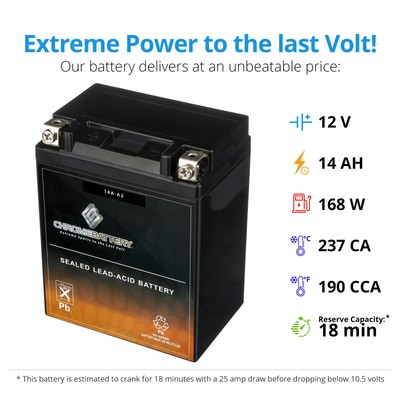 YB14A-A2 High Performance - Maintenance Free - AGM ATV Rechargeable Battery