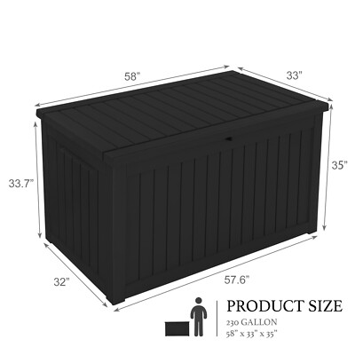 230 Gallon Deck Box Storage Outdoor Garden Patio Chest Organizer Furniture Black