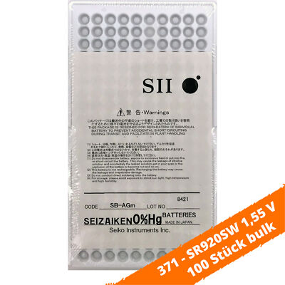 100 x SEIZAIKEN 371 SR920SW Batterie Knopfzelle SR69 SR921 AG6 1,55V Seiko BULK