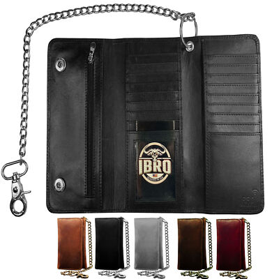 IBRO Motorcycle Chain Wallet for Men   100% Natural Genuine Leather, Long