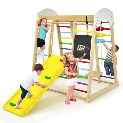 Indoor Playground Climbing Gym Kids Wooden 8 in 1 Climber Playset  for Children