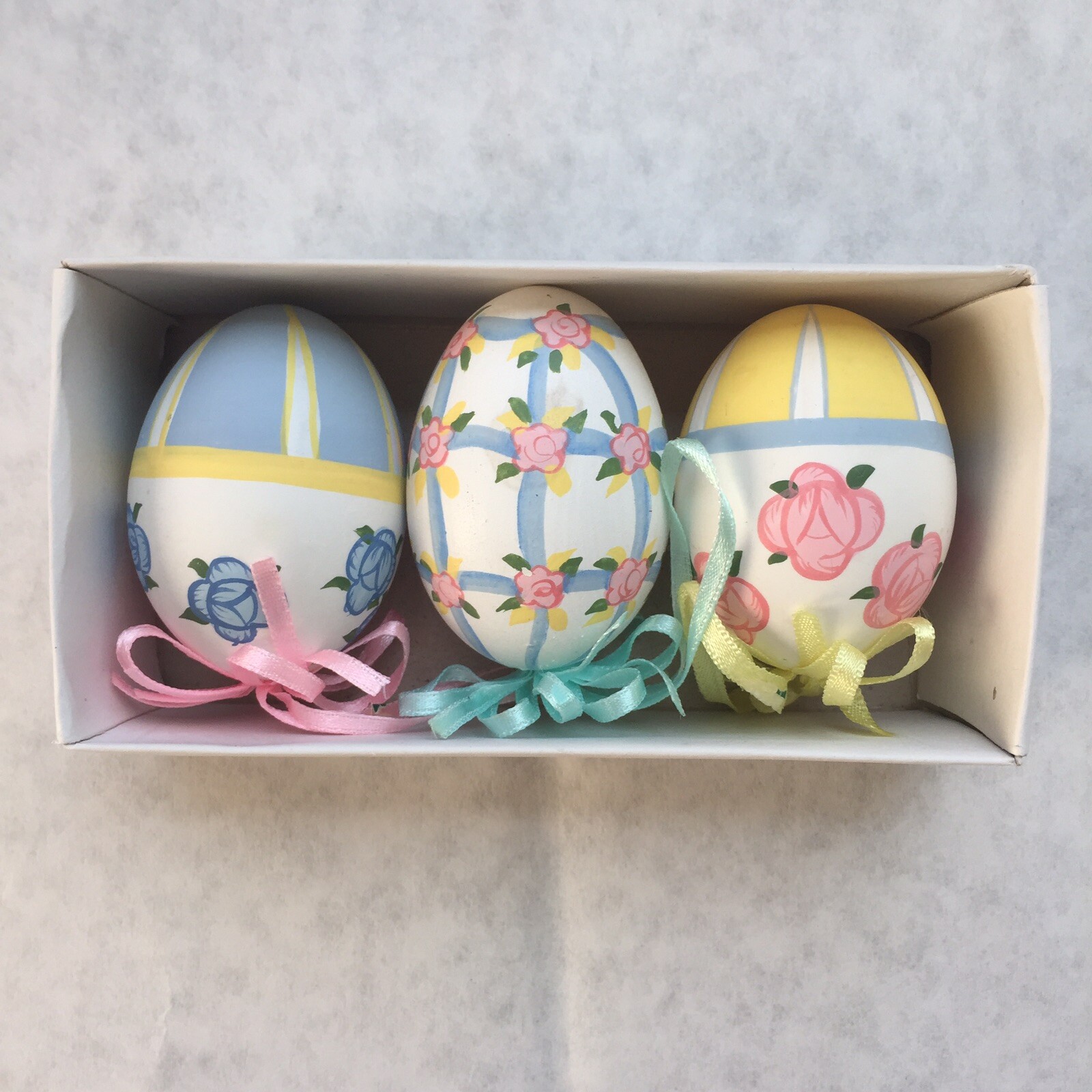 Set of 3 Painted Real Eggs, floral - 2 sets avail., Easter / spring ornament