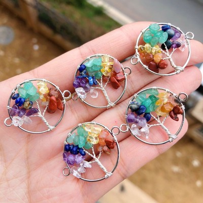 5PCS Yoga 7 Charka Gems Stone Tree Of Life Pendants Reiki Healing Amulet