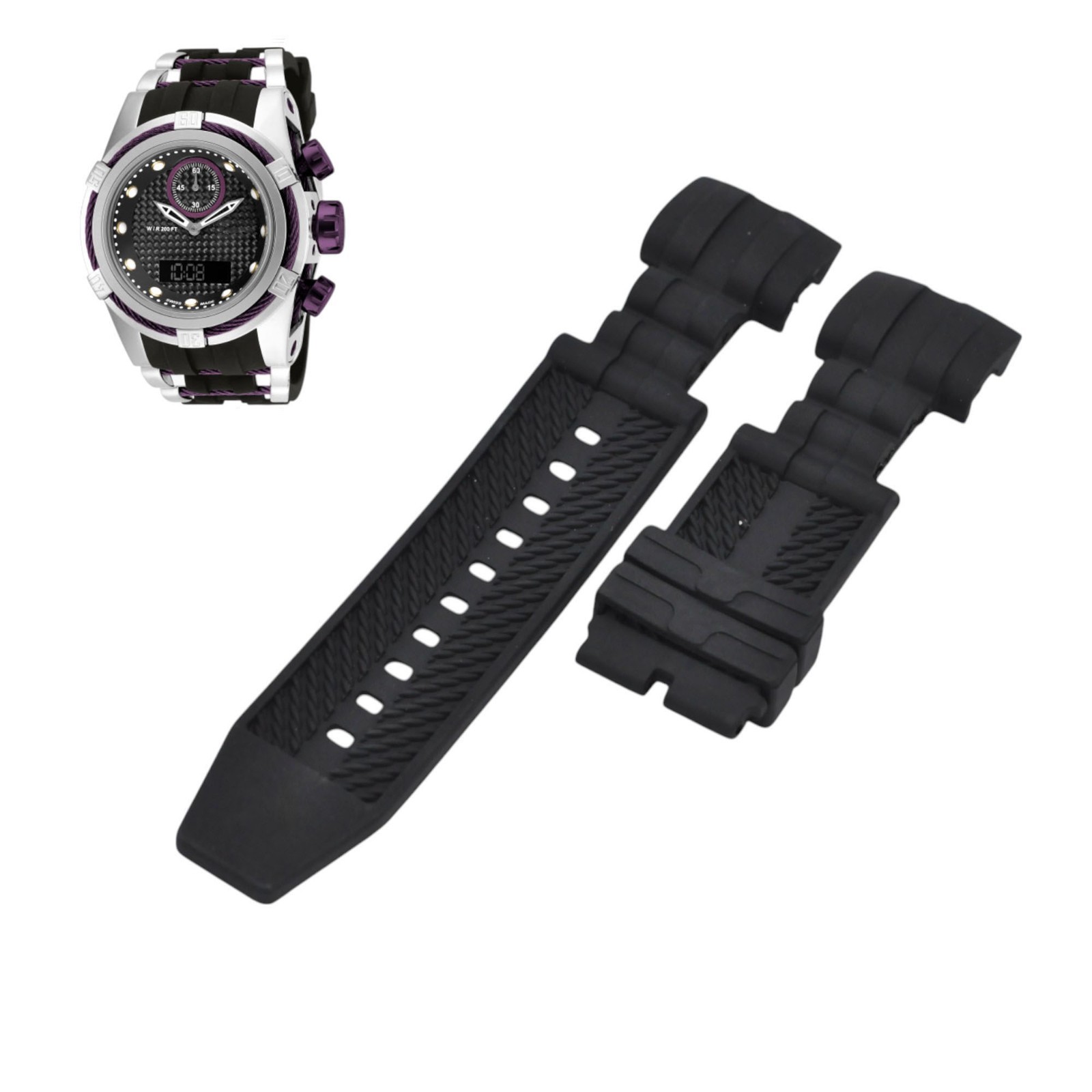 Bolt 12489 26mm Black Rubber Watch Strap For Invicta
