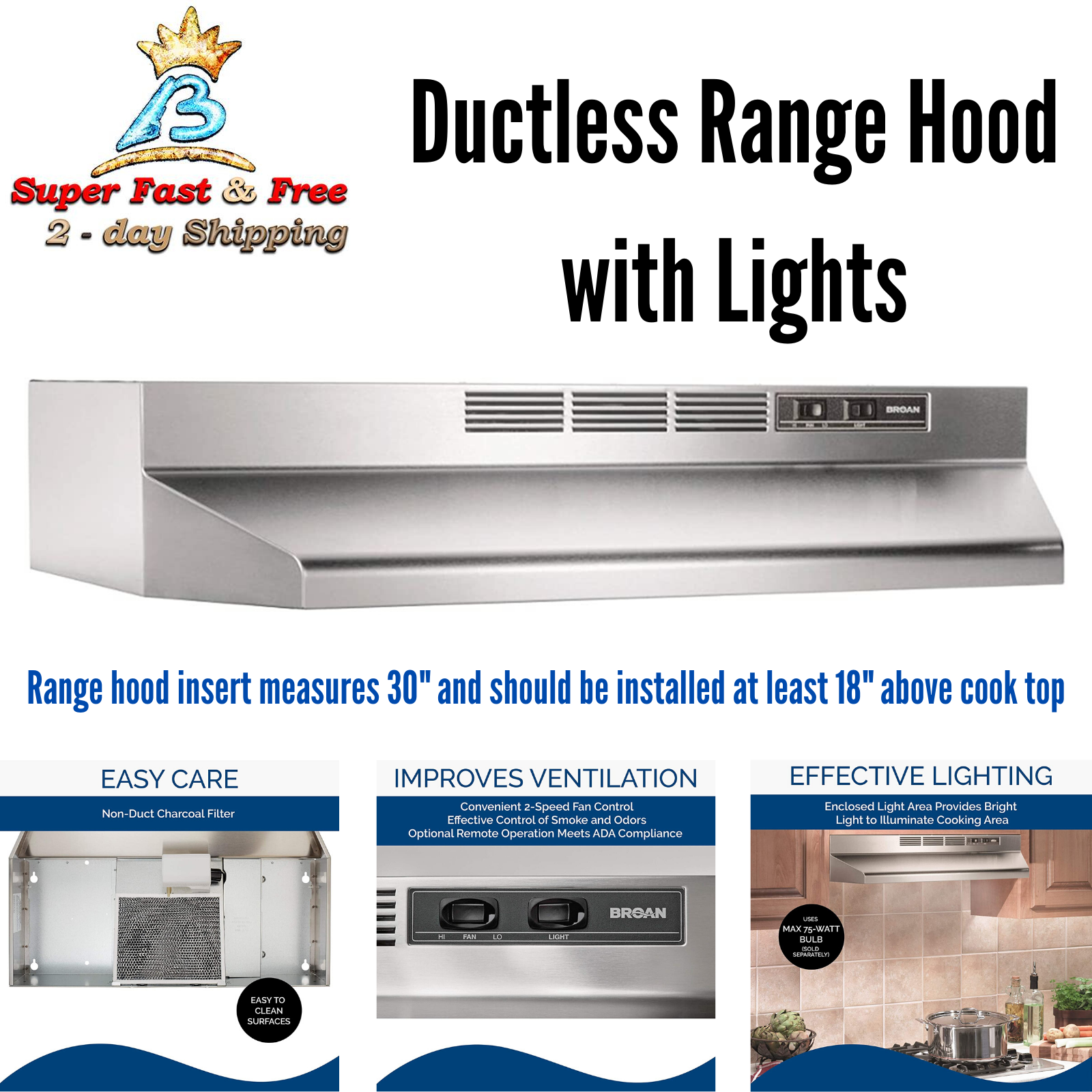 Non-ducted Under The Cabinet Range Hood 30inch