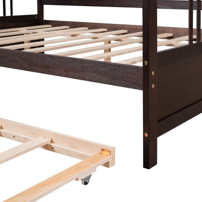Full Size Daybed Wood Bed with Twin Size Trundle Wooden Platforms Bed Frame New