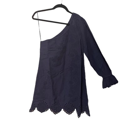 NWT HILL HOUSE MILA DRESS ONE SHOULDER NAVY BLUE EYELET SIZE SMALL