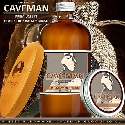 Hand Crafted Caveman  Beard Oil Conditioner + Beard Balm + Brush KIT 18 Scents