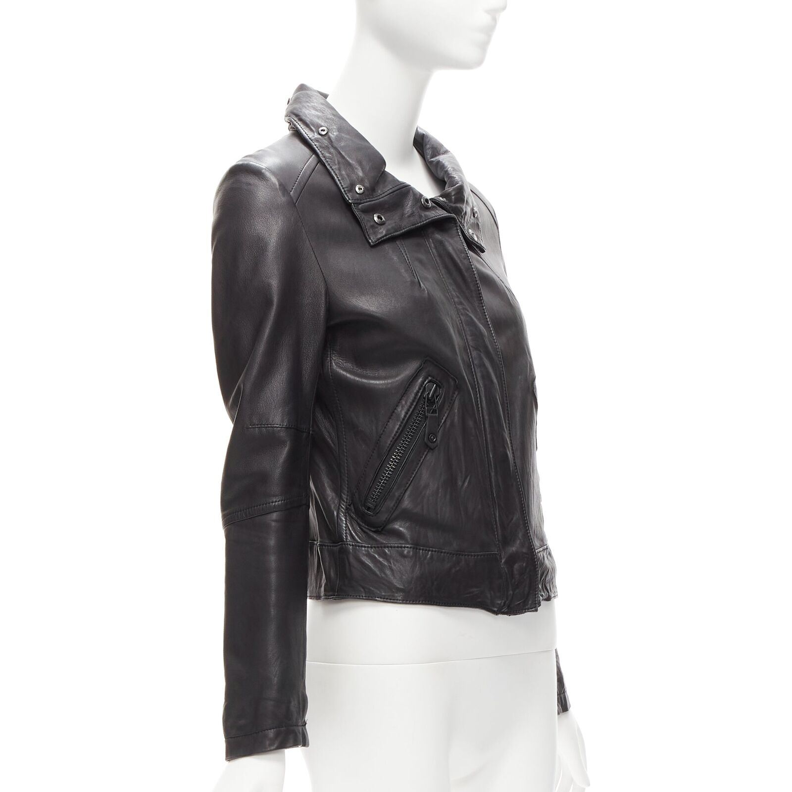 ATSURO TAYAMA black sheepskin leather 2 way collar biker