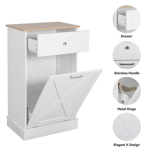ELECWISH Kitchen Storage Tilt Out Trash Can Cabinet dual purpose with Drawers