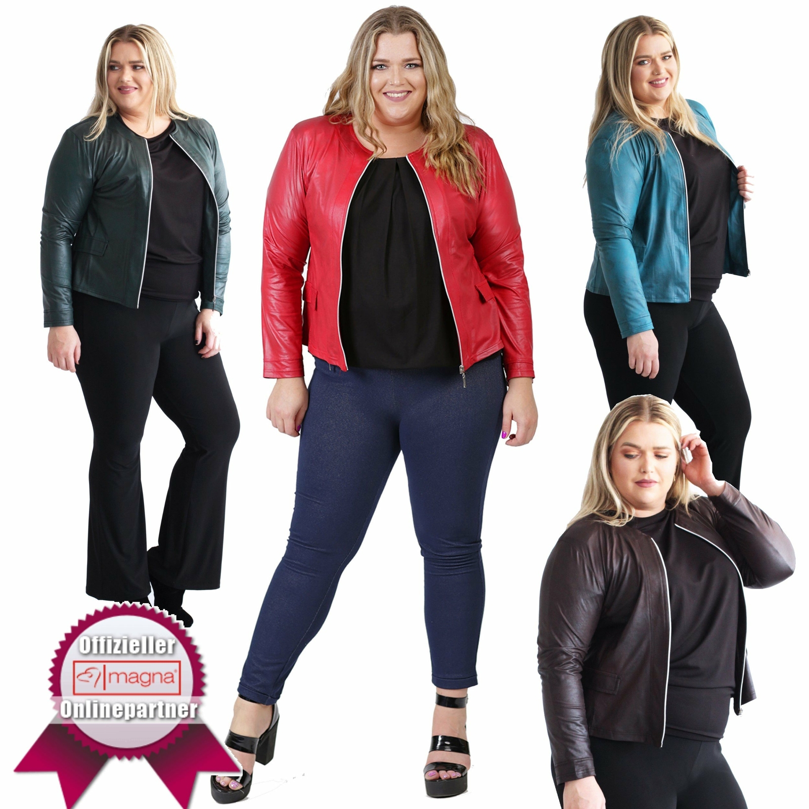 MAGNA - Designer Damen Jacke Übergang Bolero - LederOptik Bikerjacke Damenjacken