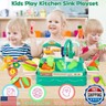 Play Kitchen Sink with Running Water, Toddler Sink Toy with Electric Faucet, Play Dishes for Kids Kitchen, Kids Kitchen Playset, Play Cooking Stove, Cookware Pot and Food for Boys and Girls, Green