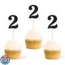 Gexolenu 24 PCS Black Double-sided 2nd Birthday Cupcake Toppers, Glitter Age TWO Cake Picks Decor, Second Happy Birthday Party Decorations Baby Shower Anniversary Party Supplies