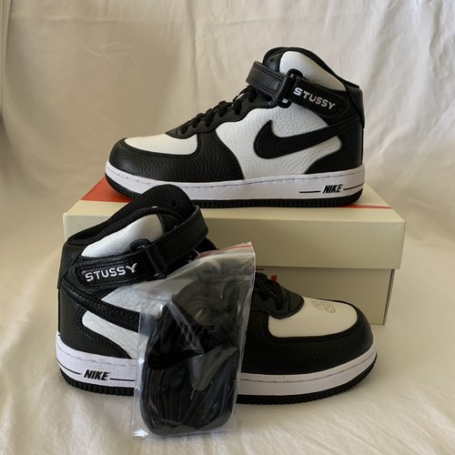 New Stussy x Nike Air Force 1 Mid Black Light Bone PS Size 3Y