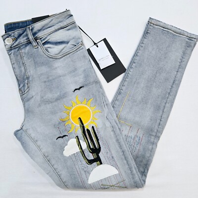 Embellish Premium Men's Blue Design Patchwork Distressed Skinny Fit Denim Jeans