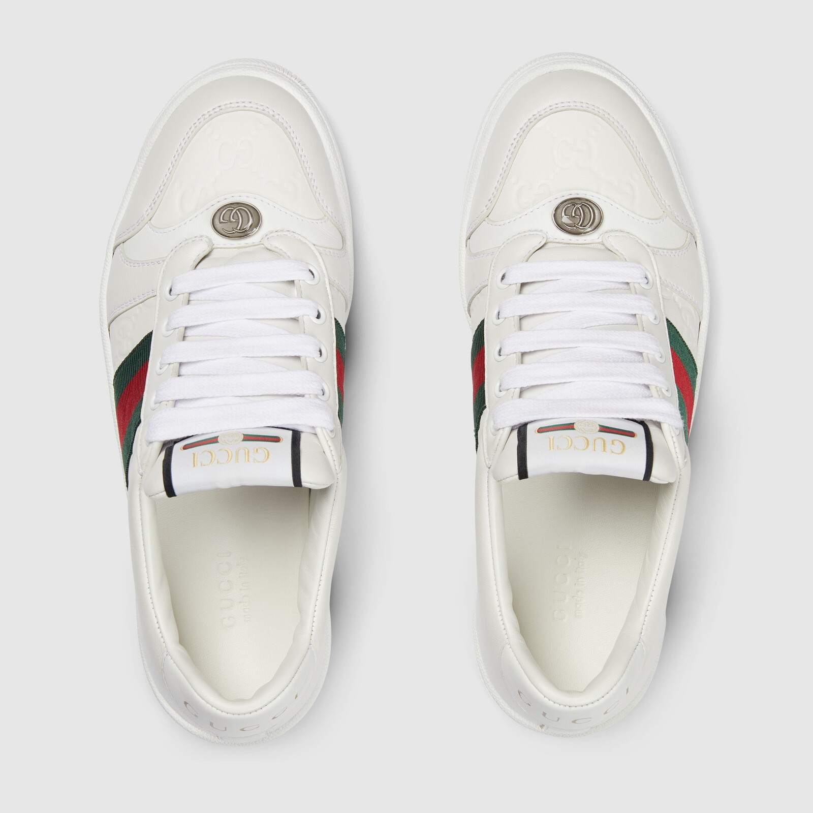 Pre-owned Gucci Screener Women's White Leather Low Top Sneakers
