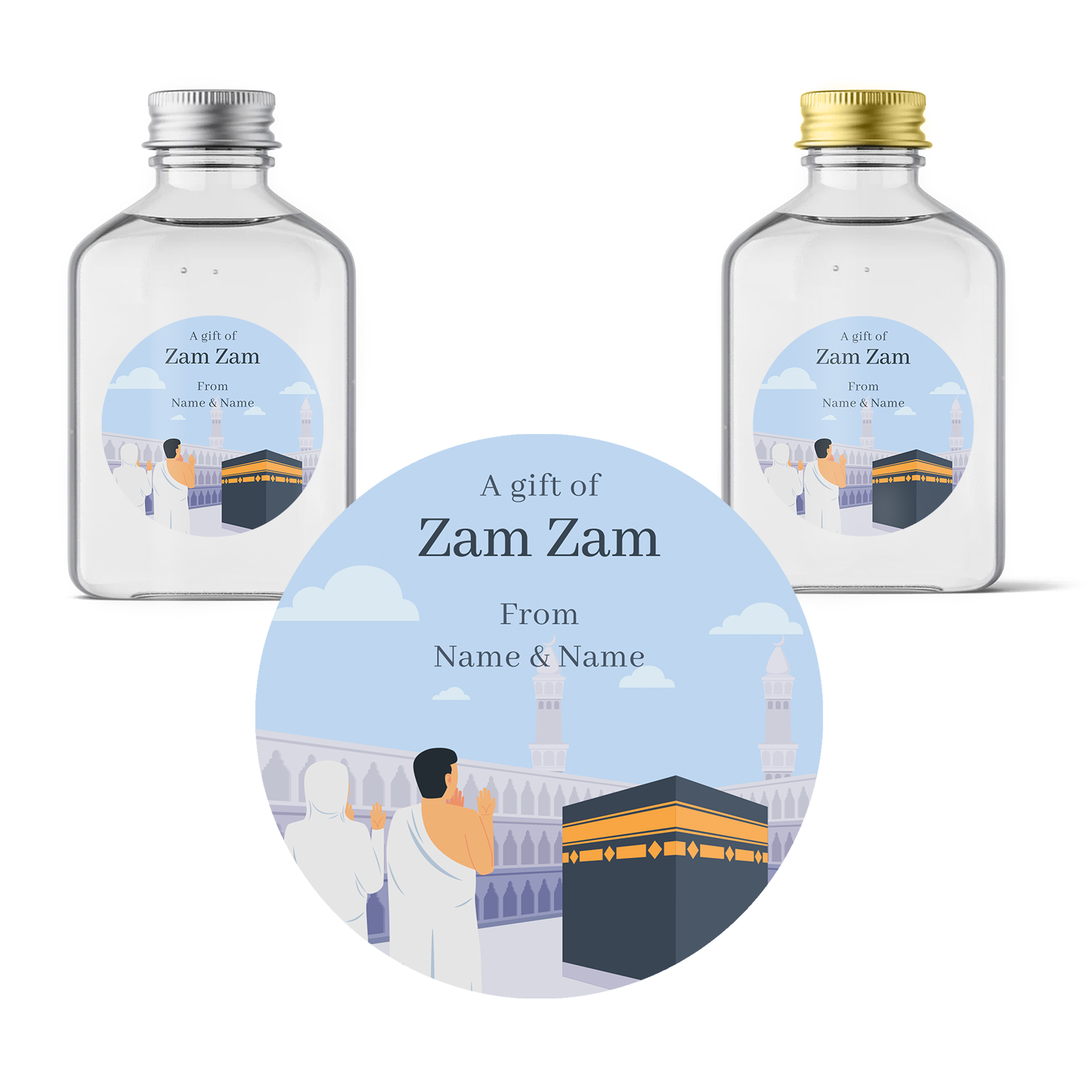 ZamZam Water Stickers Personalised Water Bottles, Wedding, Umrah Gift Sticker