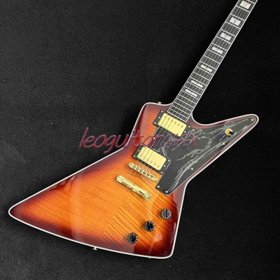 Custom Explorer Vintage Sunburst Electric Guitar Solid Flame Maple Black Guard