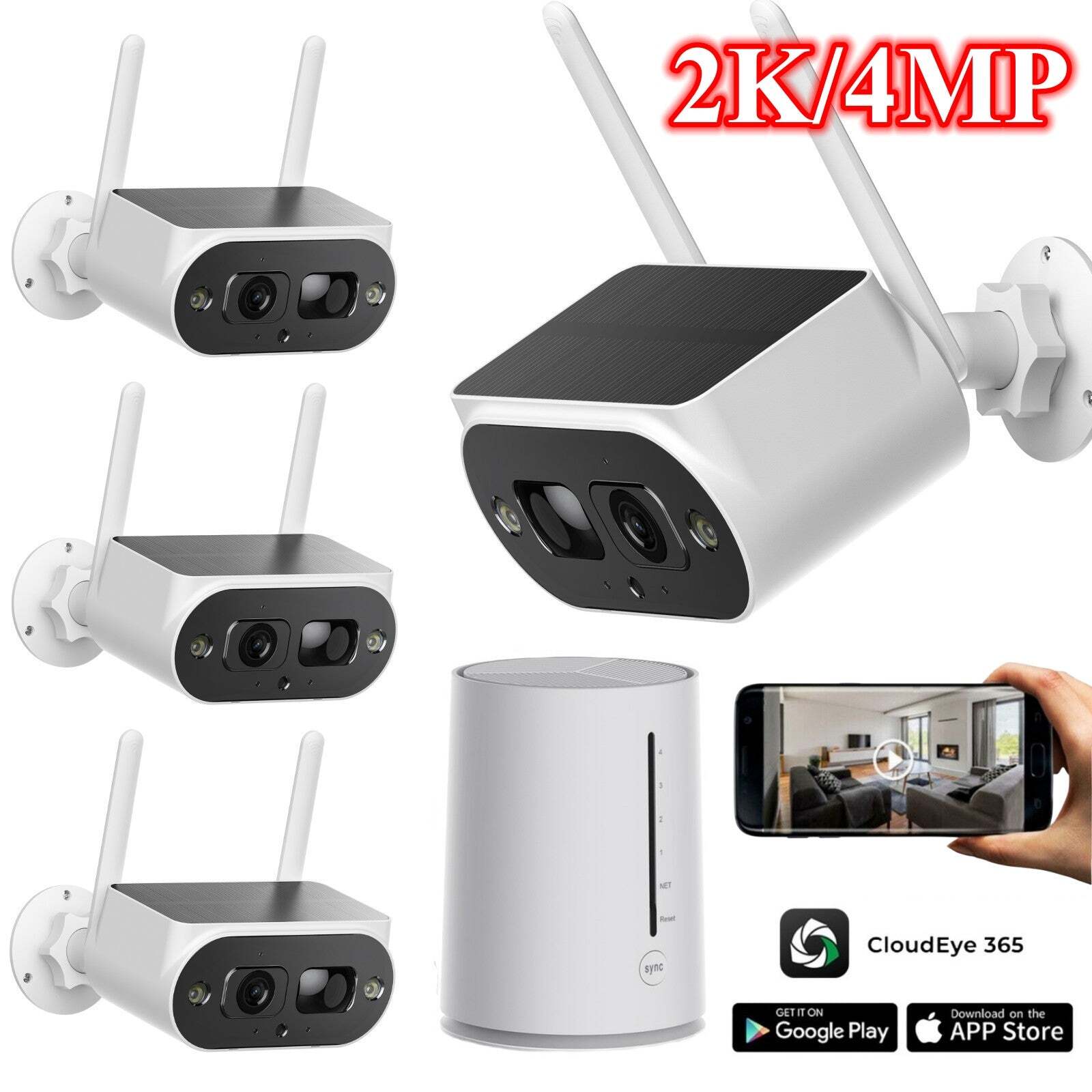 4MP Solar Wireless Security Camera System Home Outdoor Wifi 