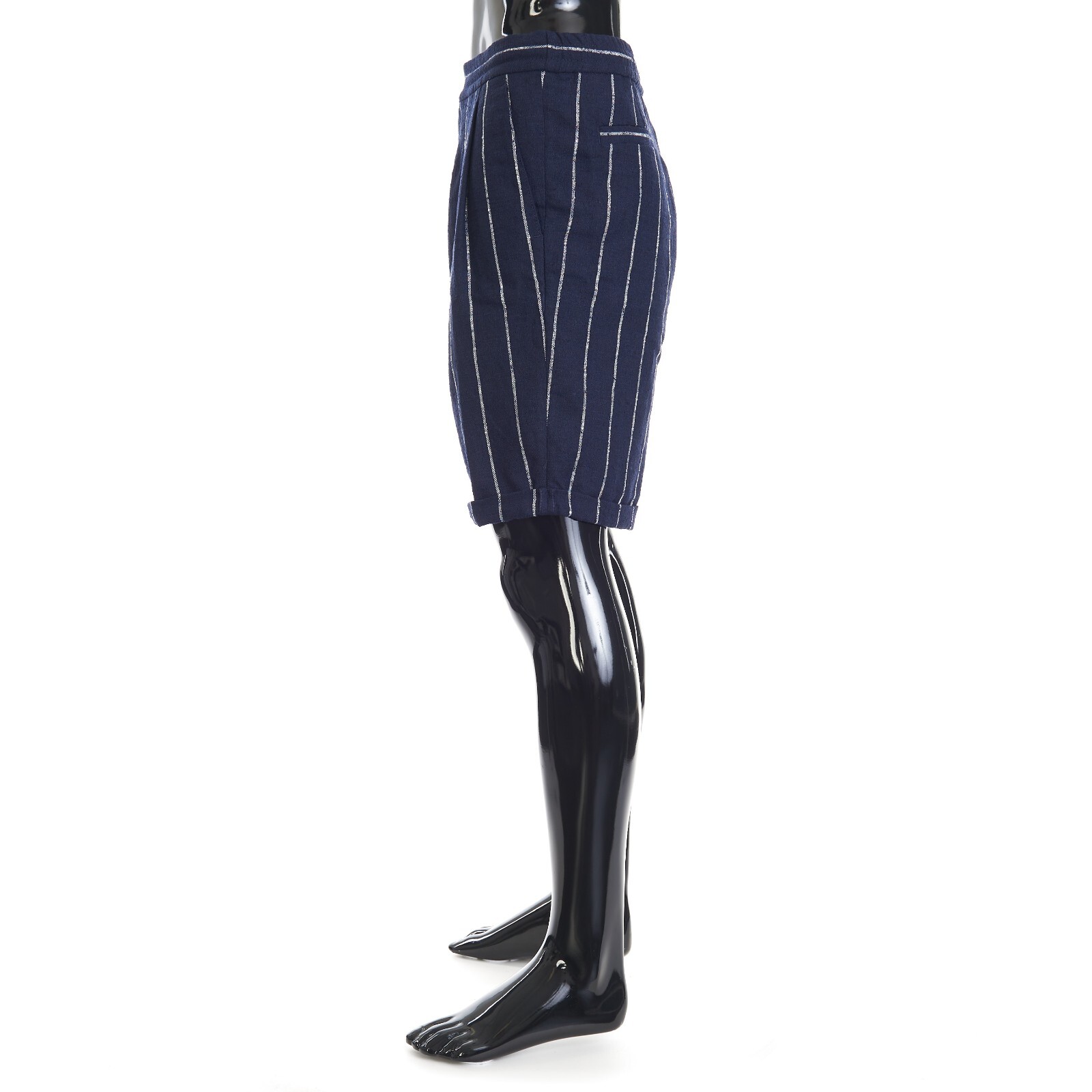Pre-owned Brunello Cucinelli 1395$ Navy Chalk Stripe Bermuda Shorts - Drawstring, Pleats In Blue