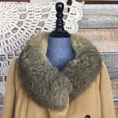 Mary Sachs Vintage 60s Fur Collar Tan Wool Coat Size XS/S