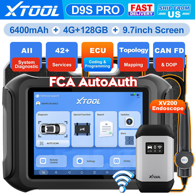XTOOL D9S PRO Bidirectional Car Diagnostic Scanner Tool FCA + XV200 Endoscope