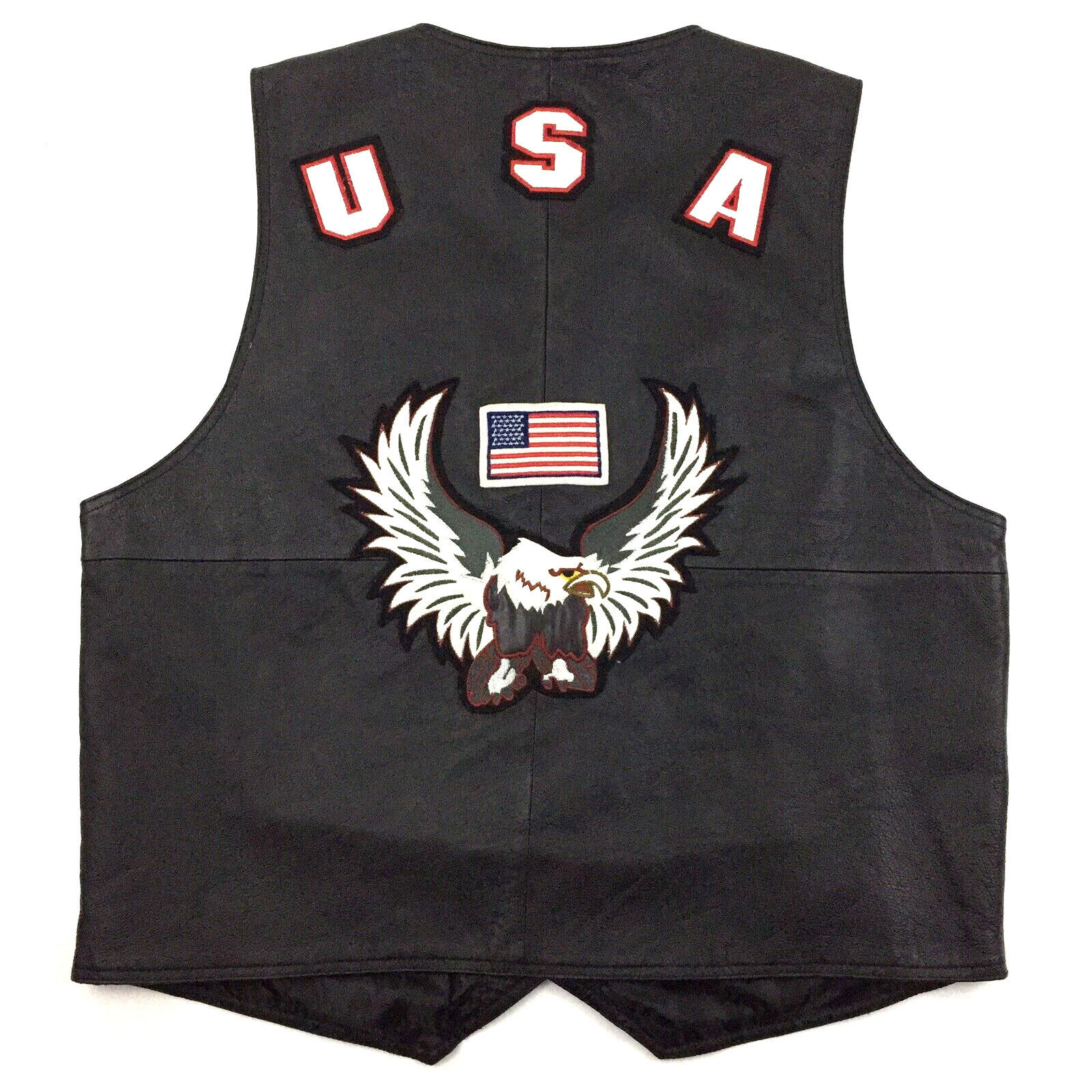 Leather Motorcycle Vest Mens Eagle USA Flag Patch Logo