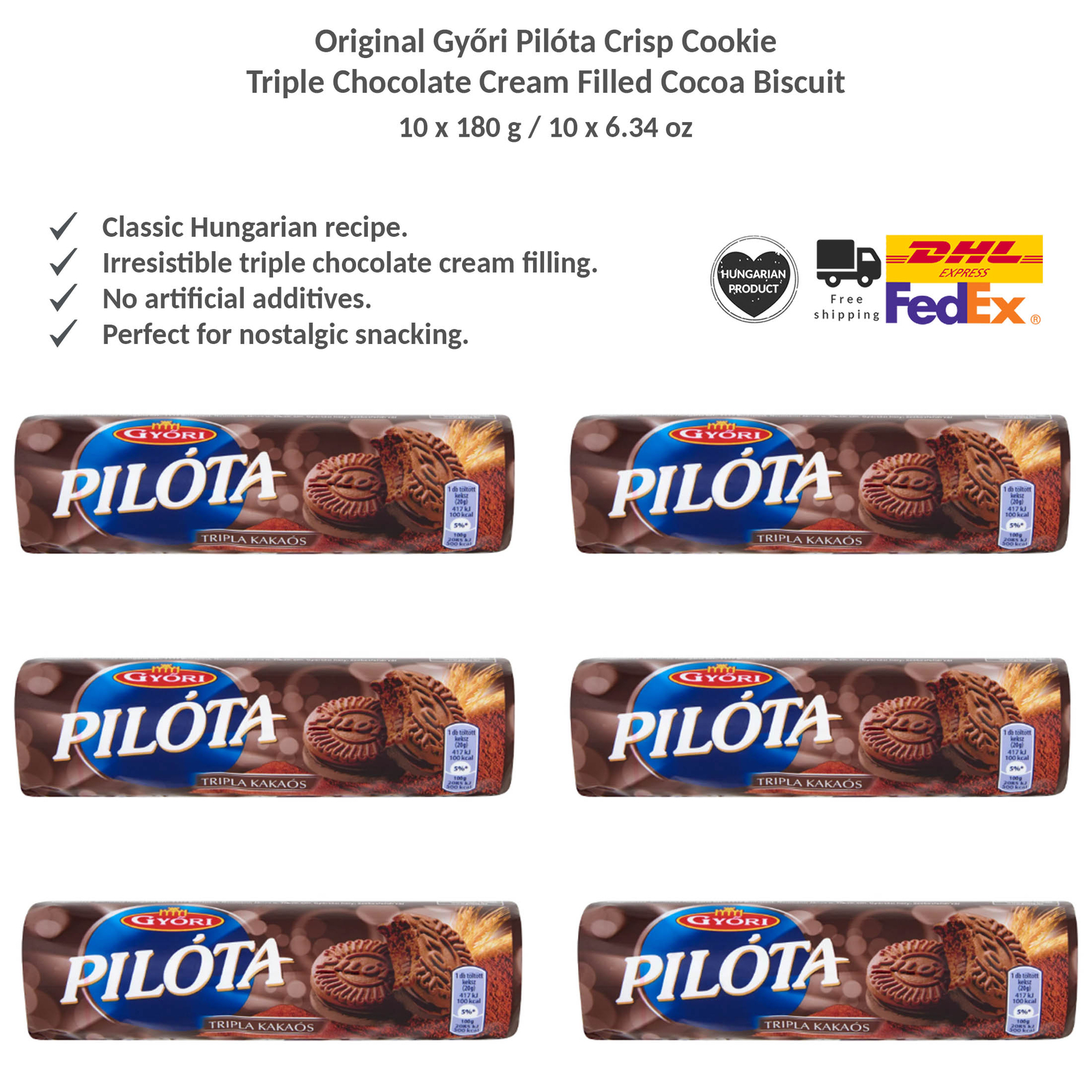 Original Triple Chocolate Cream-Filled Cocoa Biscuit - Győri Pilóta 6x180g