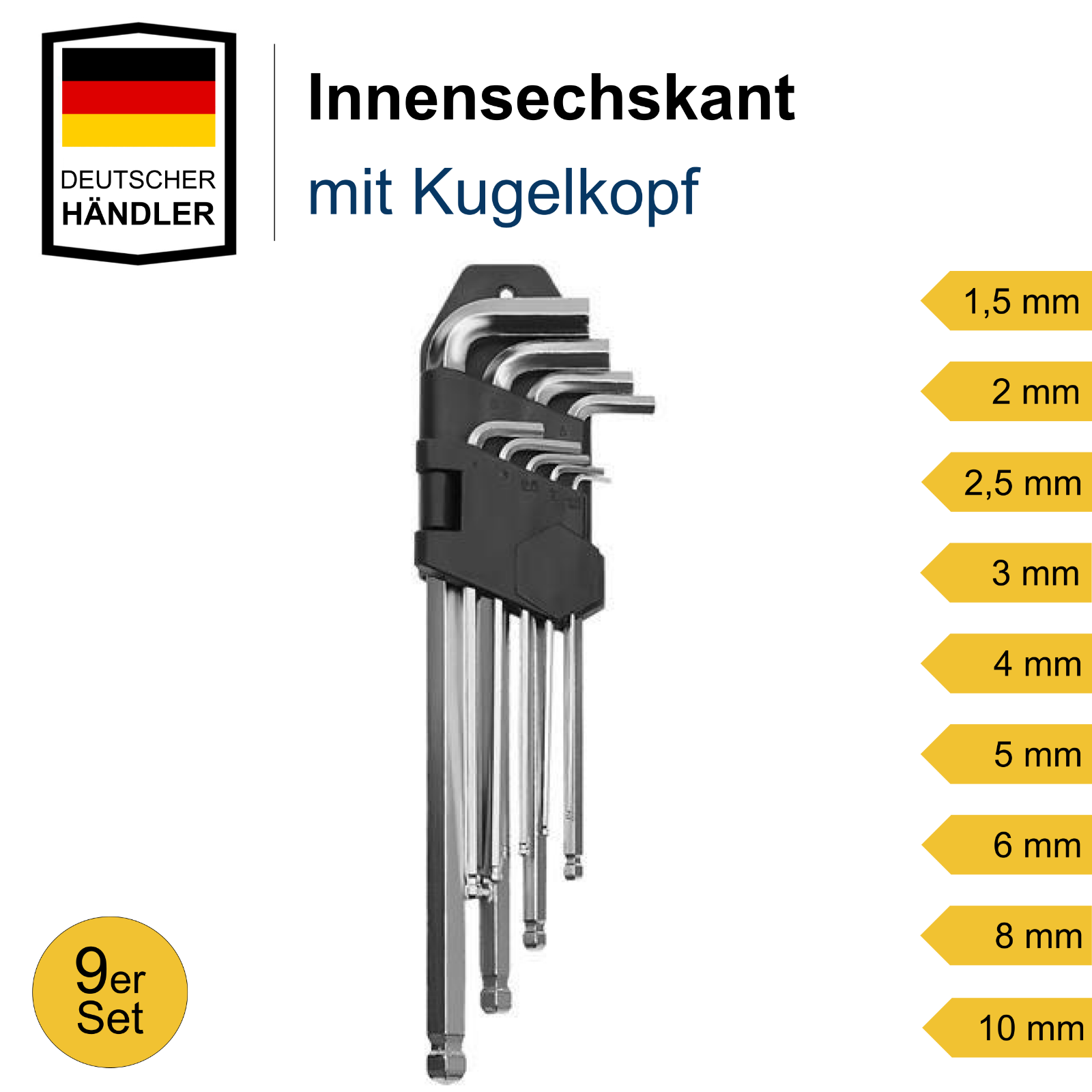 9x Innensechskantschlüssel Set Satz für Inbus Imbus Steckschlüssel Kugelkopf    