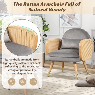 Stability and Durability Amchair with Rattan Armrest for Living Room