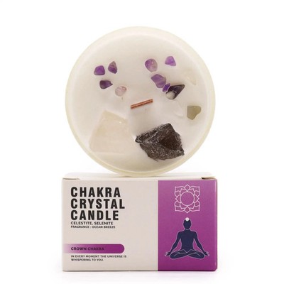 Crown Chakra Crystal Candle - Ocean Breeze Scent with Celestite & Selenite