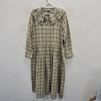 TOAST Gingham Check Plaid Cotton Kindergarten Teacher Oversized Midi Dress Uk 10