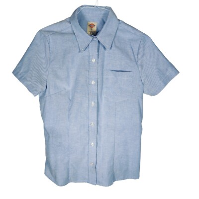 Dickies Button Up Oxford Shirt Womens L Large Uniform Stretch Blue White